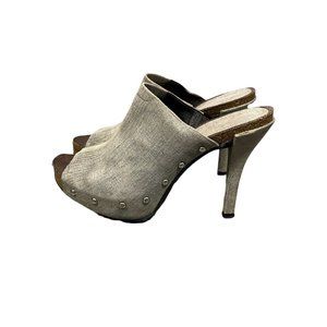 Donald J Pliner Metallic Studded Peep Toe Heeled Mules Size 6.5M